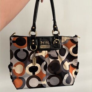 Coach Black and Orange Geometric Tote